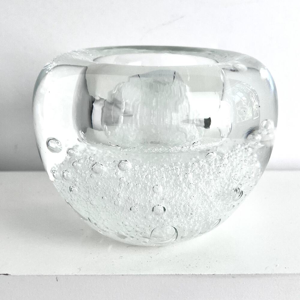 Hand Blown Clear Art Glass Large and Small Bubbles Candle Holder Paperweight
